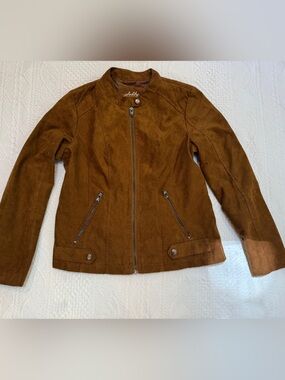 Sebby Brown Faux Suede Zip Up Blazer Jacket Women's M Medium Biker Moto Basic